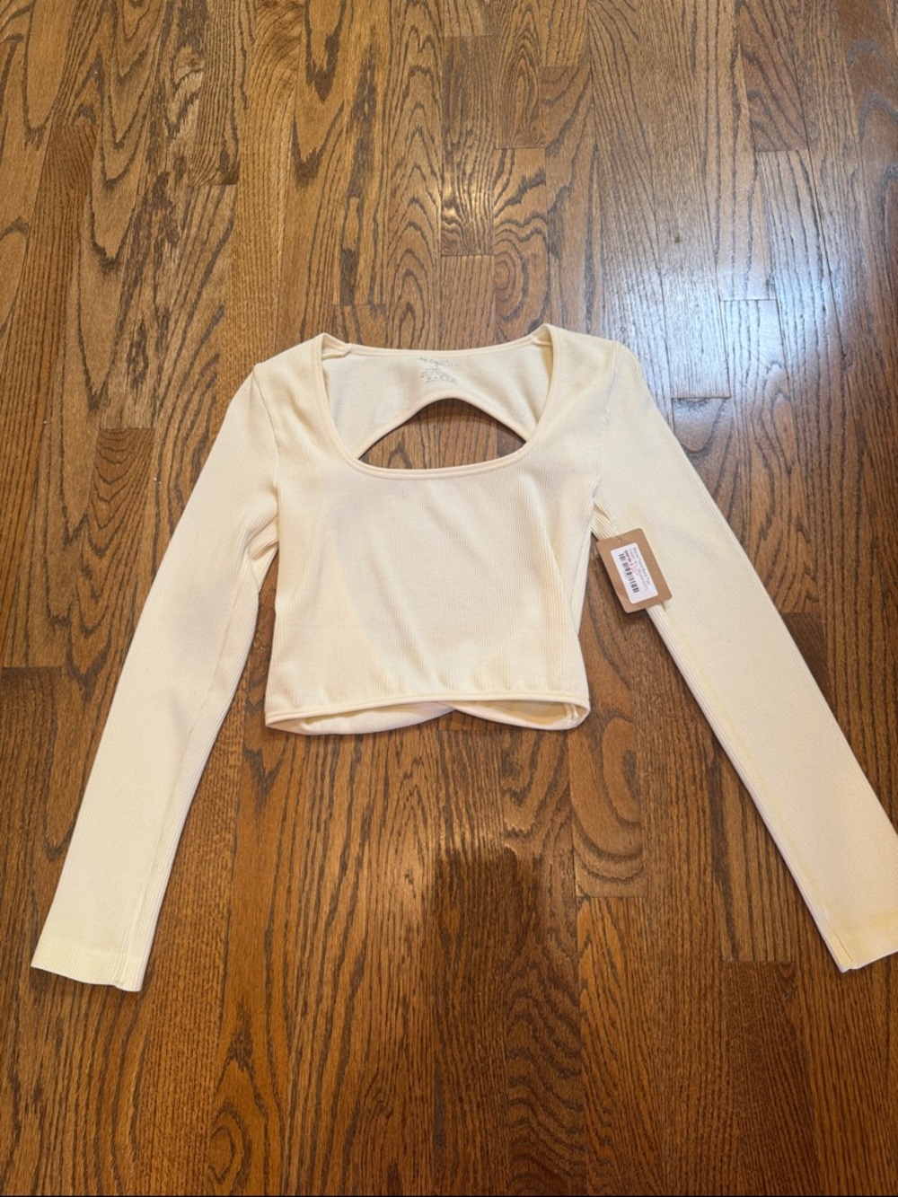 By Together Cream Long Sleeve Cutout Crop Top